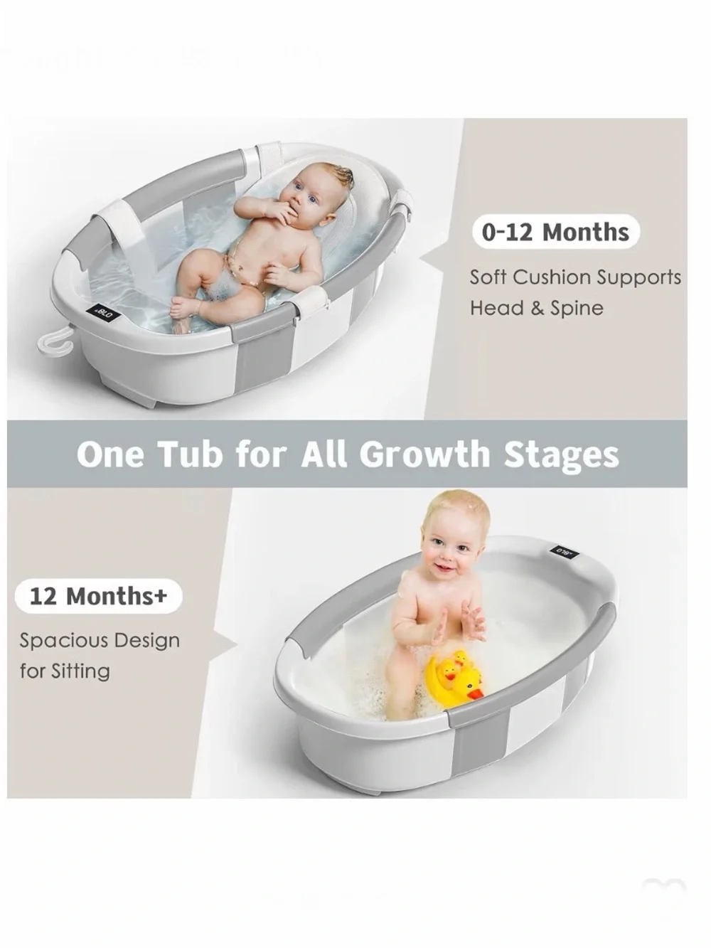 Collapsible Baby👶🏻Bathtub🛁w Cushion Thermometer🌡️& Drain Hole